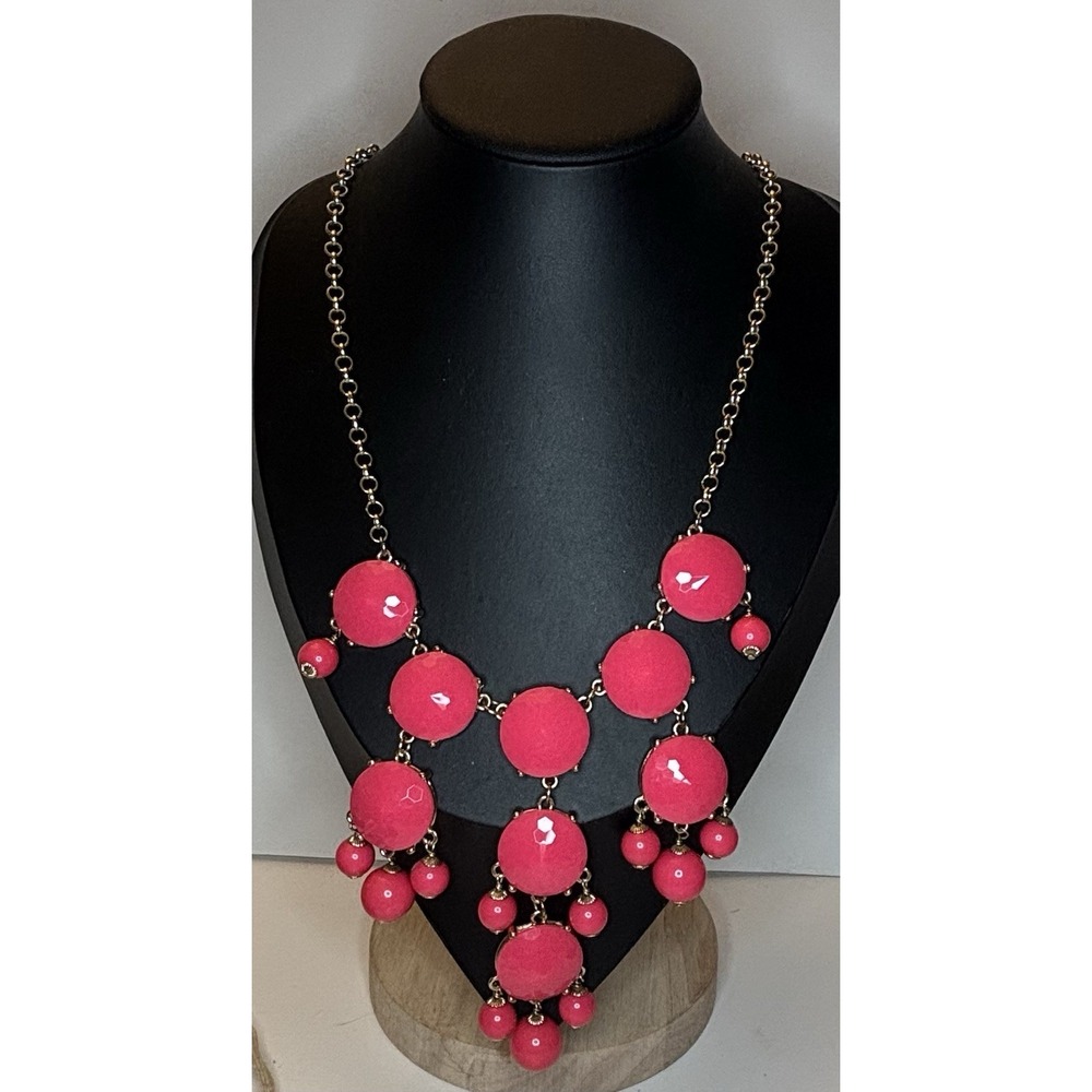 J Crew Pink Bubble Necklace Gold Tone Chain Statement Bib  Cluster